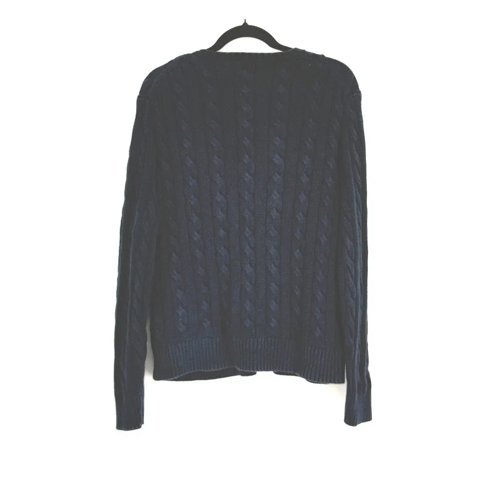 Polo Ralph Lauren Mens Fisherman Navy Blue Cable Knit Cotton Crew Neck Sweater M